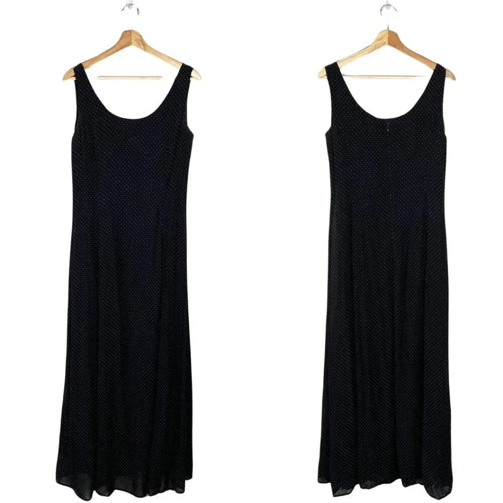 Vintage Isabel Ardee Women's 10 Sleeveless Polka Dot Evening Maxi Dress Black